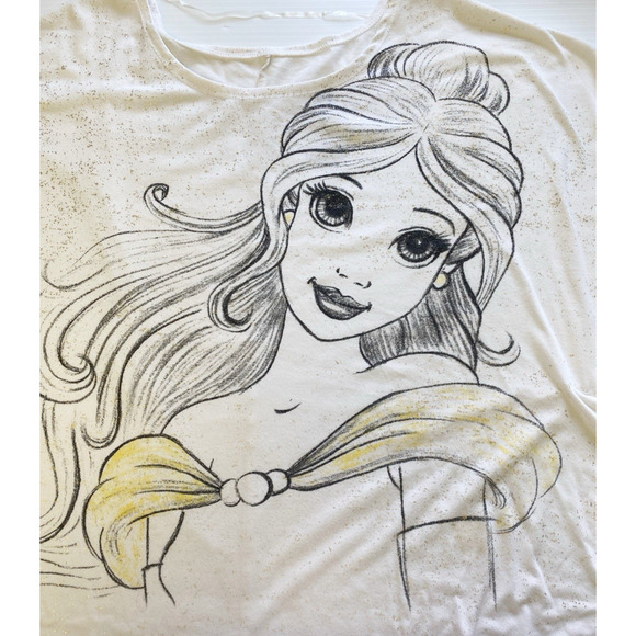 Disney Parks Womens XL Belle Beauty and The Beast Gold Splatter Butterfly Sleeve - Picture 4 of 7